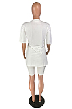 White Casual Figure Graphic Short Sleeve Round Neck Tee Top Shorts Sets W8272