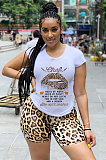 Red Casual Leopard Mouth Graphic Short Sleeve Round Neck Tee Top Shorts Sets W8276