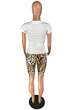 Black Casual Leopard Mouth Graphic Short Sleeve Round Neck Tee Top Shorts Sets W8276