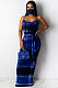 Blue Sexy Tie Dye Sleeveless Round Neck Waist Tie Tank Dress YF8517