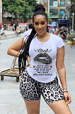 Yellow Casual Leopard Mouth Graphic Short Sleeve Round Neck Tee Top Shorts Sets W8276