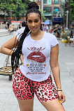 Black Casual Leopard Mouth Graphic Short Sleeve Round Neck Tee Top Shorts Sets W8276