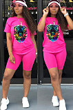 Black Casual Cotton Short Sleeve Round Neck Tee Top Shorts Sets HH8919