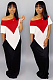 White Red Casual Geometric Graphic Short Sleeve Round Neck Spliced A Line Dress TRS930