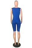 Blue Casual Letter Sleeveless Square Neck Ripped Bodycon Jumpsuit HH8917