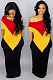 Red Yellow Casual Geometric Graphic Short Sleeve Round Neck Spliced A Line Dress TRS930