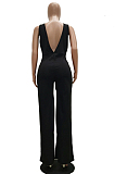 Black Casual Polyester Sleeveless Tie Front Tank Jumpsuit TRS1039