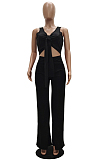 Red Casual Polyester Sleeveless Tie Front Tank Jumpsuit TRS1039
