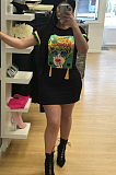 Red Casual Polyester Cartoon Graphic Round Neck Mini Dress TRS792