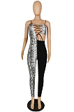 Black Sexy Polyester Sleeveless Spliced Knotted Strap Cami Jumpsuit YYZ501