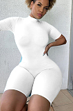 White Casual Polyester Short Sleeve Mock Neck Zip Back Romper GL6271