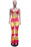 Red Yellow Sexy Polyester Sleeveless Halterneck Self Belted Cami Jumpsuit LS6346