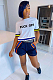 White Casual Letter Short Sleeve Round Neck Tee Top Shorts Sets F8273