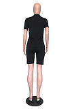 Black Casual Letter Short Sleeve Round Neck Tee Top Shorts Sets ORY5009