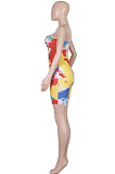 Yellow Casual Polyester Tie Dye Sleeveless Tube Jumpsuit Q586