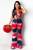 Red Yellow Sexy Polyester Sleeveless Halterneck Self Belted Cami Jumpsuit LS6346