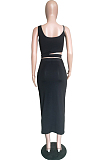 Black Simplee Sleeveless Strappy Hollow Out Tank Top Bodycon Skirt Sets BBN060
