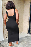 Black Casual Polyester Mouth Graphic Sleeveless Square Neck Backless High Waist Tank Dress SH7183