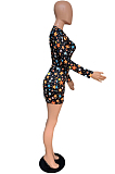 Black Sexy Polyester Star Graphic Long Sleeve Deep V Neck Bodycon Jumpsuit FM6129
