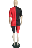 Black Casual Short Sleeve Round Neck Contrast Binding Tee Top Shorts Sets BBN066