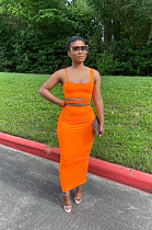 Orange Simplee Sleeveless Strappy Hollow Out Tank Top Bodycon Skirt Sets BBN060