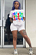 White Casual Polyester Letter Short Sleeve Round Neck Tee Top Shorts Sets FM6125