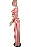 Black Casual Striped Short Sleeve Round Neck Tee Top Wide Leg Pants Sets WA5001