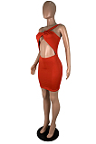 Red Sexy Polyester Sleeveless Mid Waist Mini Dress CY1182