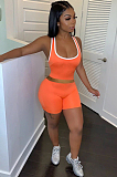 Orange Casual Polyester Sleeveless Tank Top Shorts Sets ML7332
