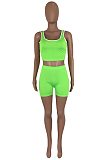 Green Casual Polyester Sleeveless Tank Top Shorts Sets ML7332