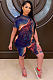 Brown Casual Polyester Tropical Short Sleeve Round Neck Tee Top Shorts Sets WA5017