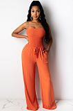 Orange Casual Polyester Sleeveless Drawstring Waist Ruffle Tube Jumpsuit ZS0285