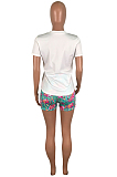Pink Casual Polyester Animal Graphic Short Sleeve Round Neck Tee Top Shorts Sets ML7333