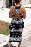 Black Sexy Polyester Sleeveless Square Neck Backless Knotted Strap High Waist Tank Dress SH7177