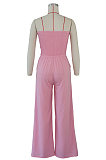 Pink Casual Polyester Sleeveless Drawstring Waist Ruffle Tube Jumpsuit ZS0285