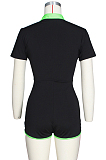 Black Casual Polyester Short Sleeve Bodycon Jumpsuit ZS0283