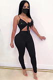 Black Sexy Polyester Sleeveless Tie Front Ruffle Cami Jumpsuit ZS0286