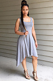 Grey Casual Cotton Blend Sleeveless Square Neck A Line Dress D8366