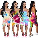 Green Casual Polyester Tie Dye Sleeveless Cami Jumpsuit Q574