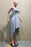 Grey Casual Cotton Blend Sleeveless Square Neck A Line Dress D8366