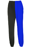 Blue Casual Cotton Contrast Binding High Waist Sweat Pants CX216