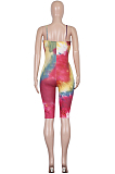 Pink Casual Polyester Tie Dye Sleeveless Cami Jumpsuit Q574