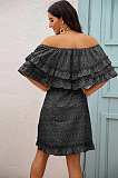 Black  Casual Woven Fabric Polka Dot Boat Neck High Waist Tube Dress NS5818
