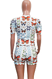 White Casual Polyester Animal Graphic Short Sleeve Round Neck All Over Print Tee Top Shorts Sets SN3786