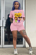 Light Pink Casual Polyester Cartoon Graphic Short Sleeve Round Neck Tee Top Shorts Sets BM7062