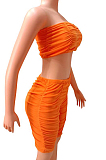 Orange Casual Polyester Sleeveless Ruffle Bandeau Bra Shorts Sets FA7107