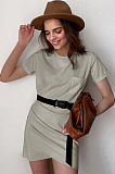 Purple Casual Cotton Pure color Short Sleeve Round Neck Ruffle Mid Waist Bodycon Skirt MGN1990