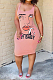 Pink Casual Figure Graphic Sleeveless Square Neck Shift Dress C3006