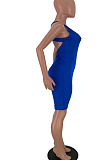 Blue Sexy Polyester Pure Color Sleeveless Spaghetti Strap  Open Back Cami Jumpsuit WJ5093