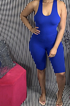 Blue Sexy Polyester Pure Color Sleeveless Spaghetti Strap  Open Back Cami Jumpsuit WJ5093